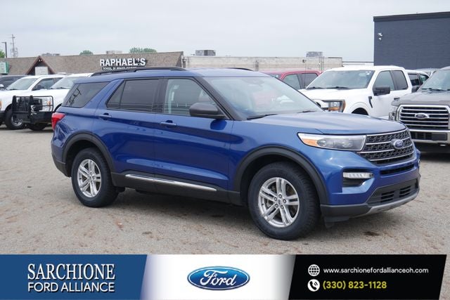 2022 Ford Explorer XLT in Atlas Blue Metallic — front three-quarter view