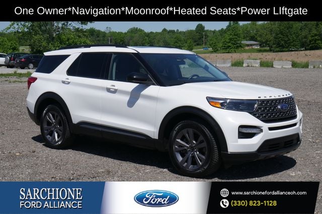 2022 Ford Explorer XLT in Star White Metallic Tri-Coat — front three-quarter view