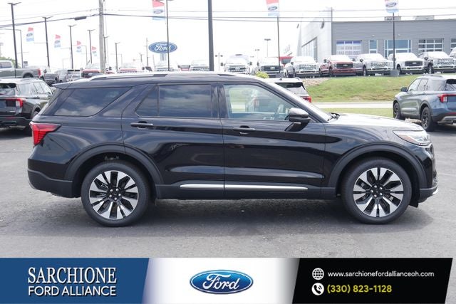 2026 Ford Explorer Platinum in Agate Black Metallic — front three-quarter view
