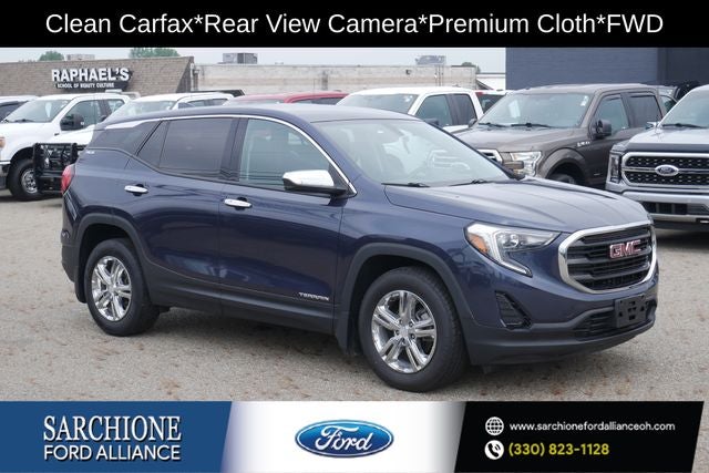 2018 GMC Terrain SLE in Blue Steel Metallic — front three-quarter view